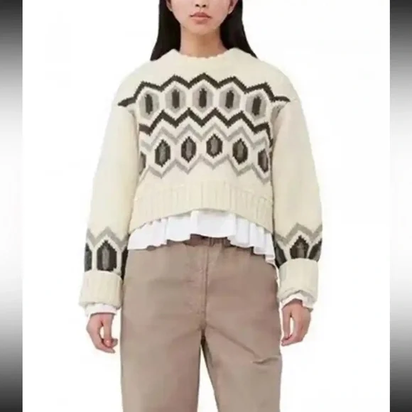 Ganni Chunky Graphic Cropped Sweater, Small - Picture 3 of 7